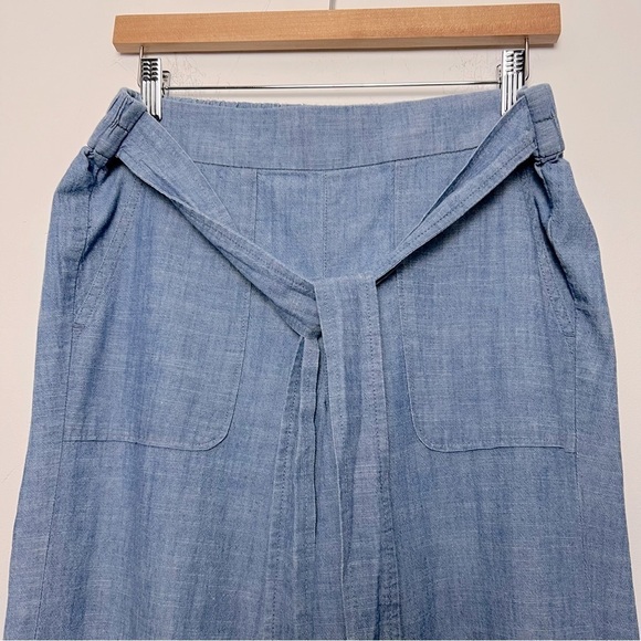 J by J. Crew Chambray Cotton Tie Waist Wide Leg Cropped Lightweight Pants 8 - Picture 3 of 14